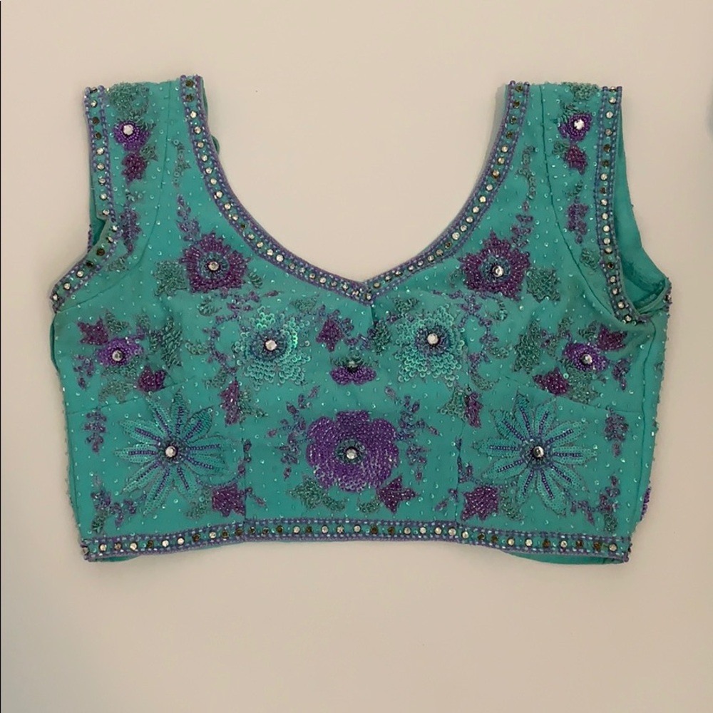 Lilac and aqua heavy beaded indian outfit - Picture 2 of 6